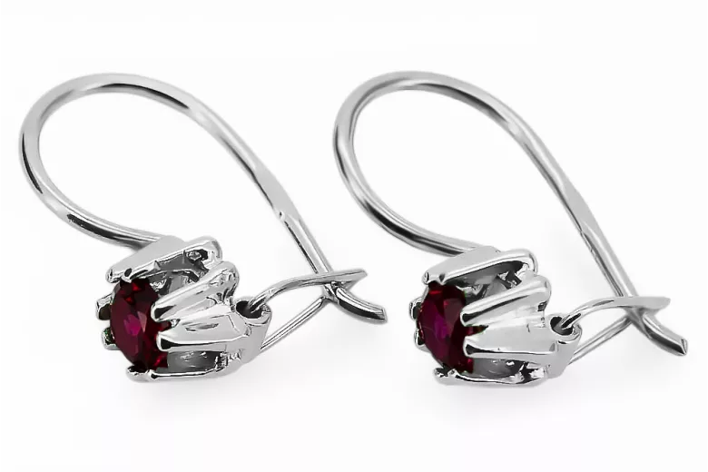 Argent sterling 925 14k 583 Ruby des boucles d'oreilles vec053s Russe Soviétique URSS Artisanat vintage Art Deco style